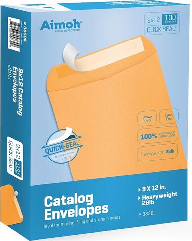 Aimoh 9 X 12 Self-Seal Brown Kraft Catalog Mailing Envelopes - 28lb - 100 Count, 9x12 Inch (38300) in Kuwait