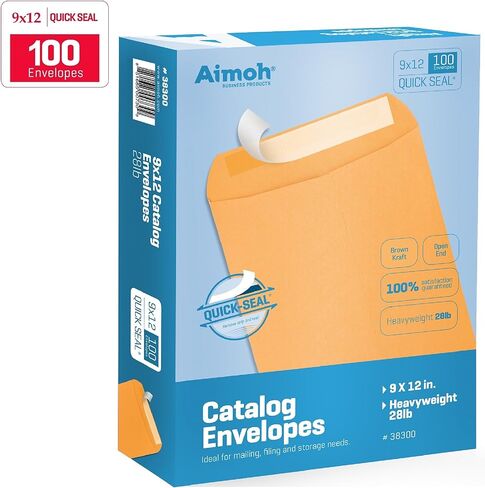 Aimoh 9 X 12 Self-Seal Brown Kraft Catalog Mailing Envelopes - 28lb - 100 Count, 9x12 Inch (38300) in Kuwait