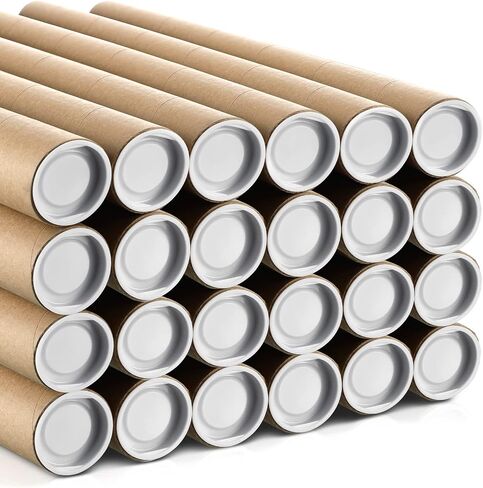 24 Pcs Kraft Mailing Tubes with Caps Kraft Cardboard Tubes Shipping Tubes Poster Tubes for Mailing, Storing and Protecting Documents, Blueprints, Art, Drawings, Posters, 2 Inch by 12 Inch in Saudi Arabia