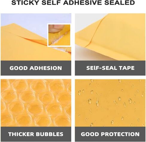 Coolpkg Kraft Bubble Mailer، أظرف شحن فقاعية ذاتية الغلق، ظرف مبطن، صنع في الولايات المتحدة الأمريكية (50، 4 * 8) in Kuwait