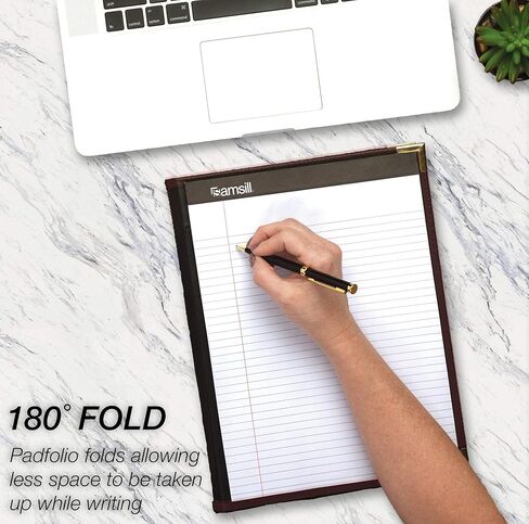 Samsill Classic Business Padfolio، محفظة تنفيذية، جلد صناعي أسود، زوايا نحاسية، منظم مستندات السيرة الذاتية، يحمل لوحة كتابة مقاس 8.5 × 11 بوصة، حلقة قلم in Kuwait