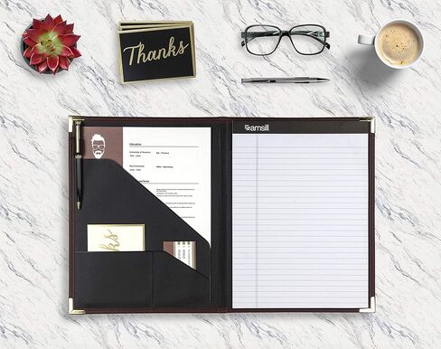 Samsill Classic Business Padfolio، محفظة تنفيذية، جلد صناعي أسود، زوايا نحاسية، منظم مستندات السيرة الذاتية، يحمل لوحة كتابة مقاس 8.5 × 11 بوصة، حلقة قلم in Kuwait