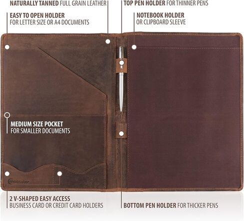 Moonster Leather Portfolio Professional Organizer Padfolio – Resume Folder with Luxury Pen - Leather Binder Portfolio Writing Pad with Business Card Holder - Portfolio Folder for Men & Women in Kuwait