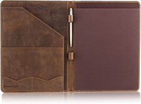 Moonster Leather Portfolio Professional Organizer Padfolio – Resume Folder with Luxury Pen - Leather Binder Portfolio Writing Pad with Business Card Holder - Portfolio Folder for Men & Women in Kuwait
