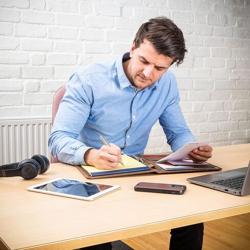 Moonster Leather Portfolio Professional Organizer Padfolio – Resume Folder with Luxury Pen - Leather Binder Portfolio Writing Pad with Business Card Holder - Portfolio Folder for Men & Women in Kuwait