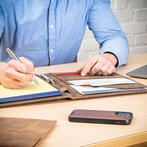 Moonster Leather Portfolio Professional Organizer Padfolio – Resume Folder with Luxury Pen - Leather Binder Portfolio Writing Pad with Business Card Holder - Portfolio Folder for Men & Women in Kuwait