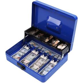 xydled Cash Box with Money Tray and Key Lock,Tiered, Cantilever Design,4 Bill / 5 Coin Slots,11.8" x 9.5" x 3.5",Pink