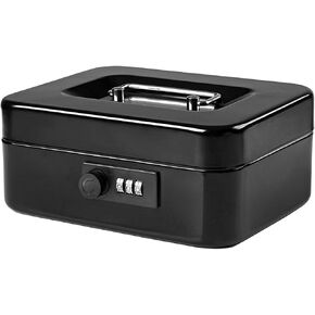 Jssmst Medium Cash Box with Combination Lock- Durable Metal Cash Box with Money Tray Black,7.87 x 6.3 x 3.35 inches, CB0701M