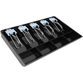 Money Tray Cash Register Drawer Insert Tray Portable Currency Till Replacement Money Organizer Storage Box with 5 Bills 4 Coins Compartments (5 Bills 4 Coins Metal Clip)