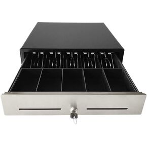 18" Cash Rigister Drawer for Small Business - Removable 5Bill/5Coin Cash Tray, Auto Electronic Open, RJ11/12 Cable, 24V, Key Lock, Media Slot Cash Box