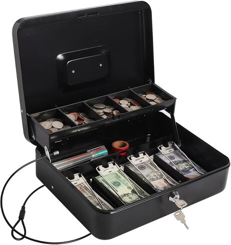 صندوق نقود مع قفل مجمع، خزنة أموال للنقود، صندوق قفل مع كابل أمان مقاس 11.8 × 9.5 × 3.54 بوصة، وردي in Kuwait