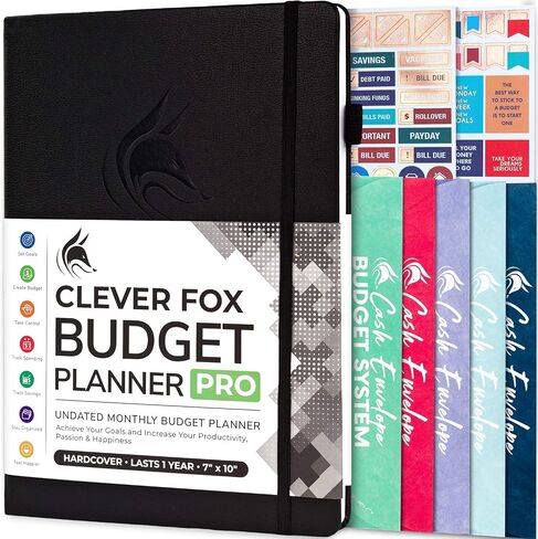 Clever Fox Budget Planner Pro - منظم مالي + نظام ميزانية المغلف النقدي. مجلة مالية شهرية، متتبع النفقات ودفتر الحسابات الشخصية. غير مؤرخ - ابدأ في أي وقت. (7 × 10 بوصة) - رمادي in Kuwait