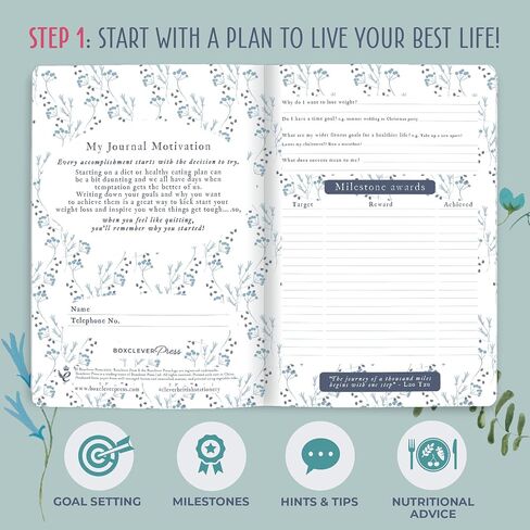 Boxclever Press Food Journal. Undated Food Diary with Trackers. Food Journals for Tracking Meals. Works with most Diet Plans. Food Log Journal measures 8 x 5.5'' in Saudi Arabia