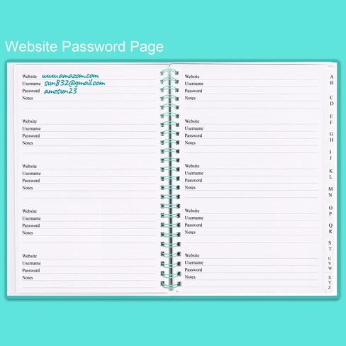 Spiral Password Book with Alphabetical Tabs - 3.5x5.25 inch Password Keeper with A-Z Tabs for Internet Login, Website, Username, Password. Black Password Notebook for Home or Office in Saudi Arabia