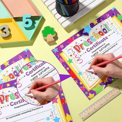 Yisong 35 Pcs Preschool Diploma, Colorful Preschool Graduation Award Certificate Classroom Activities Certificate for Kid Student Teacher Preschool Graduation Supplies, 8.5 x 11 Inch (Novel Style) in Saudi Arabia