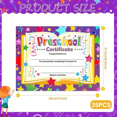 Yisong 35 Pcs Preschool Diploma, Colorful Preschool Graduation Award Certificate Classroom Activities Certificate for Kid Student Teacher Preschool Graduation Supplies, 8.5 x 11 Inch (Novel Style) in Saudi Arabia