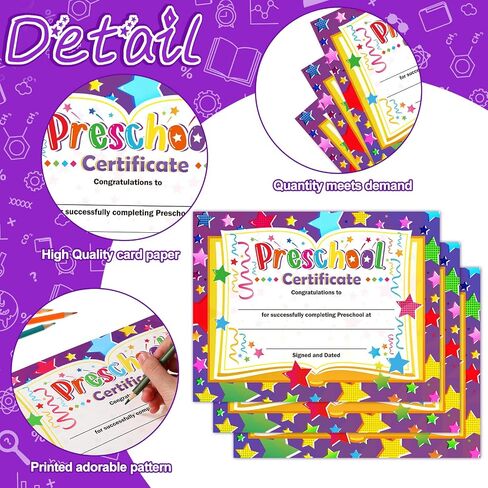 Yisong 35 Pcs Preschool Diploma, Colorful Preschool Graduation Award Certificate Classroom Activities Certificate for Kid Student Teacher Preschool Graduation Supplies, 8.5 x 11 Inch (Novel Style) in Saudi Arabia