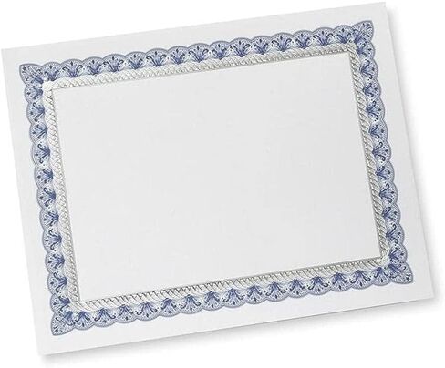 ورق شهادات Gartner Studios، أبيض مع حدود رقائق معدنية مزخرفة باللونين الأزرق والفضي، 80 رطل، 8.5 بوصة × 11 بوصة، 15 قطعة in Kuwait