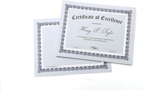 ورق شهادات Gartner Studios، أبيض مع حدود رقائق معدنية مزخرفة باللونين الأزرق والفضي، 80 رطل، 8.5 بوصة × 11 بوصة، 15 قطعة in Kuwait