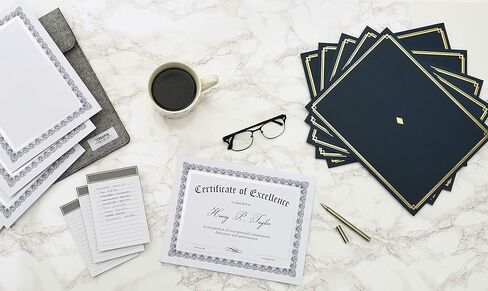 ورق شهادات Gartner Studios، أبيض مع حدود رقائق معدنية مزخرفة باللونين الأزرق والفضي، 80 رطل، 8.5 بوصة × 11 بوصة، 15 قطعة in Kuwait