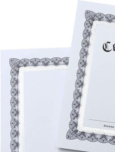 ورق شهادات Gartner Studios، أبيض مع حدود رقائق معدنية مزخرفة باللونين الأزرق والفضي، 80 رطل، 8.5 بوصة × 11 بوصة، 15 قطعة in Kuwait