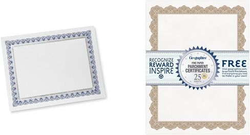 Gartner Studios Certificate Paper, White with Blue and Silver Ornate Foil Border, 80lb 8.5" x 11", 15 Count in Saudi Arabia
