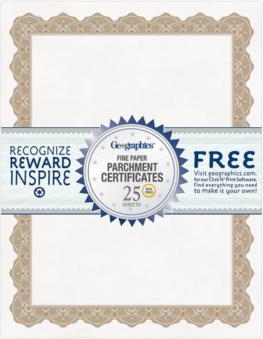 Gartner Studios Certificate Paper, White with Blue and Silver Ornate Foil Border, 80lb 8.5" x 11", 15 Count in Saudi Arabia