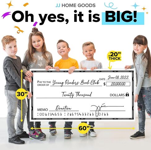 JJ Home Goods Dry Erase Giant Check [60" x 30"] Oversized Fake Check - Big Checks for Presentations - Reusable Novelty Endowment Large Check for Donation Awards Fundraisers Charity Sweepstakes in Saudi Arabia