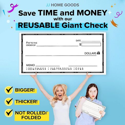 JJ Home Goods Dry Erase Giant Check [60" x 30"] Oversized Fake Check - Big Checks for Presentations - Reusable Novelty Endowment Large Check for Donation Awards Fundraisers Charity Sweepstakes in Saudi Arabia