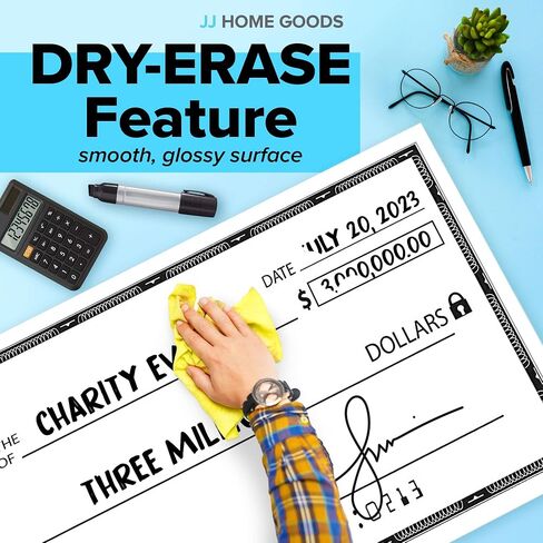 JJ Home Goods Dry Erase Giant Check [60" x 30"] Oversized Fake Check - Big Checks for Presentations - Reusable Novelty Endowment Large Check for Donation Awards Fundraisers Charity Sweepstakes in Saudi Arabia