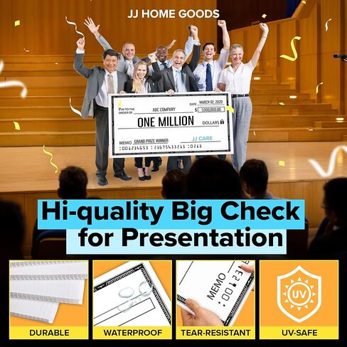 JJ Home Goods شيك عملاق للمسح الجاف [48 بوصة × 24 بوصة] شيك مزيف كبير الحجم - شيكات كبيرة للعروض التقديمية - شيك كبير قابل لإعادة الاستخدام لجوائز التبرع وجمع التبرعات ومسابقات اليانصيب الخيرية in Kuwait