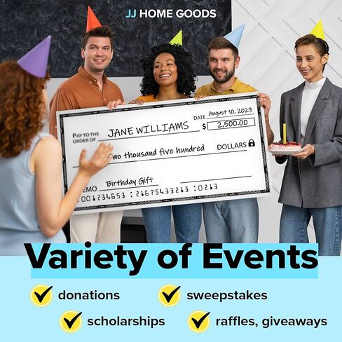 JJ Home Goods شيك عملاق للمسح الجاف [48 بوصة × 24 بوصة] شيك مزيف كبير الحجم - شيكات كبيرة للعروض التقديمية - شيك كبير قابل لإعادة الاستخدام لجوائز التبرع وجمع التبرعات ومسابقات اليانصيب الخيرية in Kuwait