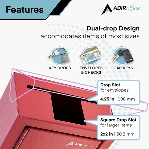 صندوق إسقاط مفاتيح كبير خارجي من AdirOffice - صندوق تخزين عالي التحمل من الدرجة التجارية - طرود وحزم آمنة ومأمونة - للاستخدام المنزلي والتجاري (أسود) in Kuwait