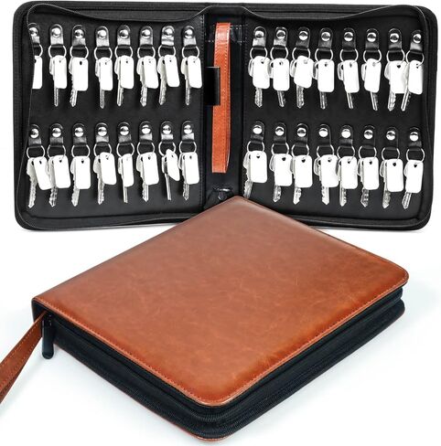 Portable Zippered Key Case, Leather Key Organizer with Handle, 32 Key Capacity, for Real Estate Sales, Hotel Executives, Car Service (Black) in Saudi Arabia