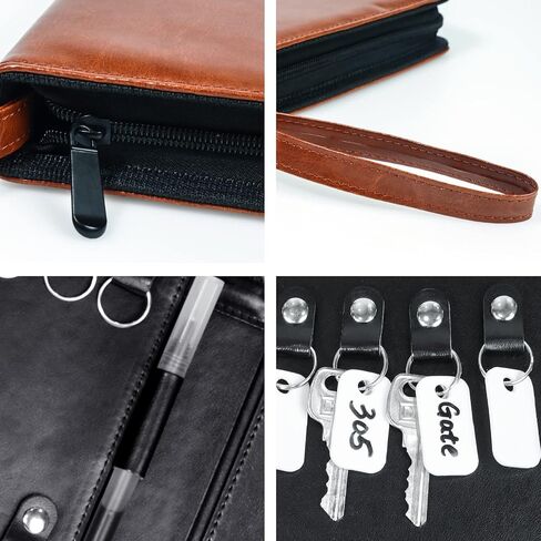 Portable Zippered Key Case, Leather Key Organizer with Handle, 32 Key Capacity, for Real Estate Sales, Hotel Executives, Car Service (Black) in Saudi Arabia