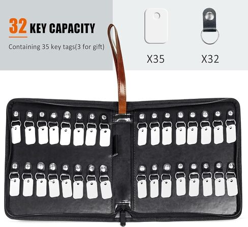Portable Zippered Key Case, Leather Key Organizer with Handle, 32 Key Capacity, for Real Estate Sales, Hotel Executives, Car Service (Black) in Saudi Arabia