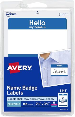 Avery Hello My Name Is Name Tags, White with Blue Border, 100 Removable Name Badges (05141) in Kuwait