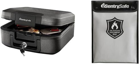 SentrySafe Dark Gray Fireproof and Waterproof Safe with Key Lock, Chest Lock Box with Carrying Handle for Travel, 0.28 Cubic Feet, 6.6 x 15.4 x 14.3 Inches, CFW20201 in Saudi Arabia