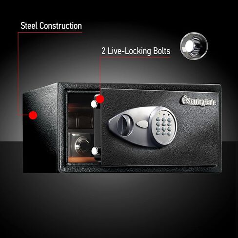 SentrySafe Security Safe مع قفل لوحة المفاتيح الرقمية، آمن من الصلب مع بطانة داخلية، كابل ربط ومجموعة مسامير للأسفل، 0.98 قدم مكعب، 8.9 × 16.9 × 13.6 بوصة، X105 in Kuwait
