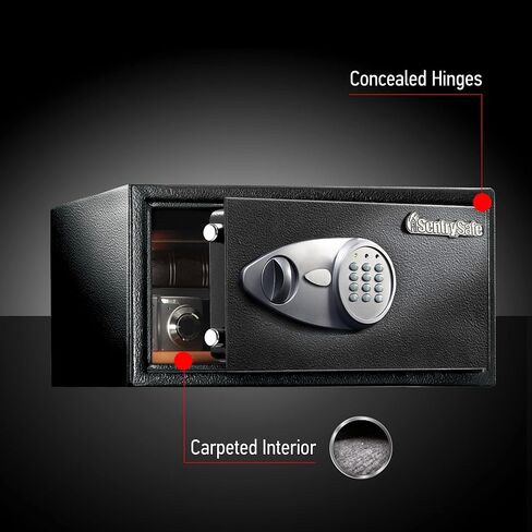 SentrySafe Security Safe مع قفل لوحة المفاتيح الرقمية، آمن من الصلب مع بطانة داخلية، كابل ربط ومجموعة مسامير للأسفل، 0.98 قدم مكعب، 8.9 × 16.9 × 13.6 بوصة، X105 in Kuwait