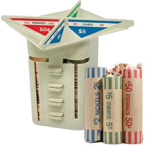 Nadex All-in-One Manual Coin Tender - Counter and Wrapper Tube with 32 Coin Wrappers | Great Storage and Organization Solution | Slots for Pennies, Nickels, Dimes, and Quarters in Saudi Arabia