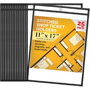 Stitched Shop Ticket Holders, 11 x 17 Inch, 25 Pack, Clear Front and Back in Kuwait
