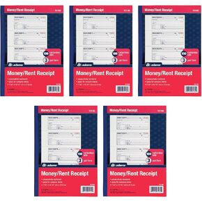 Adams Money and Rent Receipt Books, 3-Part Carbonless, 7-5/8" x 10-7/8", Bound Wraparound Cover, 100 Sets per Book, 4 Receipts per Page, 5 Books per Pack (TC1182-5) in Saudi Arabia