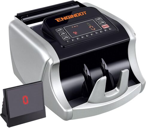 ماكينة عداد النقود ENGiNDOT مع UV/MG/IR/DBL/HLF/CHN/DD للكشف عن المزيفة، شاشة LED كبيرة لعداد الفاتورة مع ملحقات وفيرة (فضي) in Kuwait