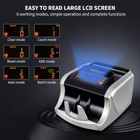 ماكينة عداد النقود ENGiNDOT مع UV/MG/IR/DBL/HLF/CHN/DD للكشف عن المزيفة، شاشة LED كبيرة لعداد الفاتورة مع ملحقات وفيرة (فضي) in Kuwait