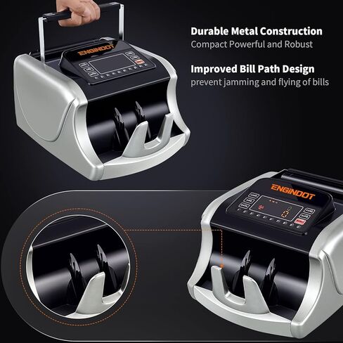 ماكينة عداد النقود ENGiNDOT مع UV/MG/IR/DBL/HLF/CHN/DD للكشف عن المزيفة، شاشة LED كبيرة لعداد الفاتورة مع ملحقات وفيرة (فضي) in Kuwait