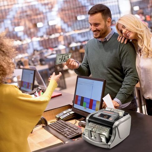 ماكينة عداد النقود ENGiNDOT مع UV/MG/IR/DBL/HLF/CHN/DD للكشف عن المزيفة، شاشة LED كبيرة لعداد الفاتورة مع ملحقات وفيرة (فضي) in Kuwait