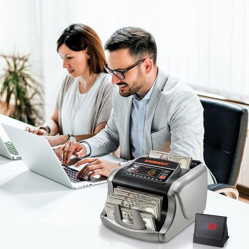 ماكينة عداد النقود ENGiNDOT مع UV/MG/IR/DBL/HLF/CHN/DD للكشف عن المزيفة، شاشة LED كبيرة لعداد الفاتورة مع ملحقات وفيرة (فضي) in Kuwait