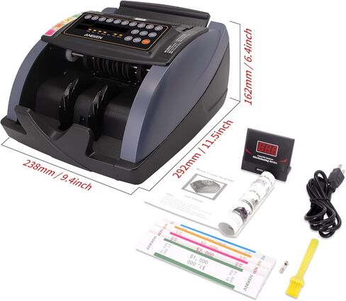 عداد النقود Aneken مع عدد القيمة، كشف التزييف بالأشعة فوق البنفسجية/MG/IR لآلة عداد الفواتير بالدولار واليورو مع أوضاع العد/الإضافة/الدفعة/التلقائية، عداد النقود مع شاشة LCD خارجية، ضمان لمدة عامين in Kuwait