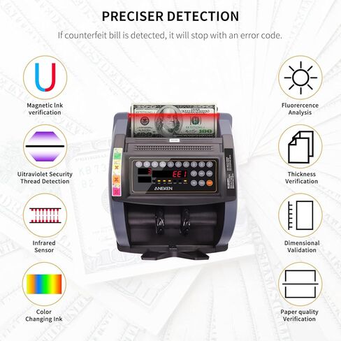 عداد النقود Aneken مع عدد القيمة، كشف التزييف بالأشعة فوق البنفسجية/MG/IR لآلة عداد الفواتير بالدولار واليورو مع أوضاع العد/الإضافة/الدفعة/التلقائية، عداد النقود مع شاشة LCD خارجية، ضمان لمدة عامين in Kuwait